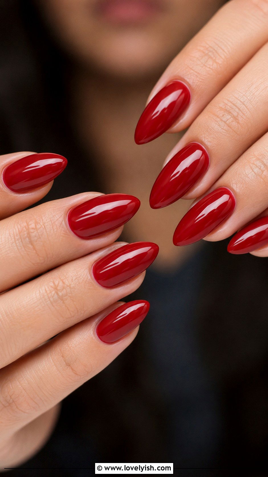 Long Almond Cherry Red Nails - 50 long nail designs - 50 long nail designs