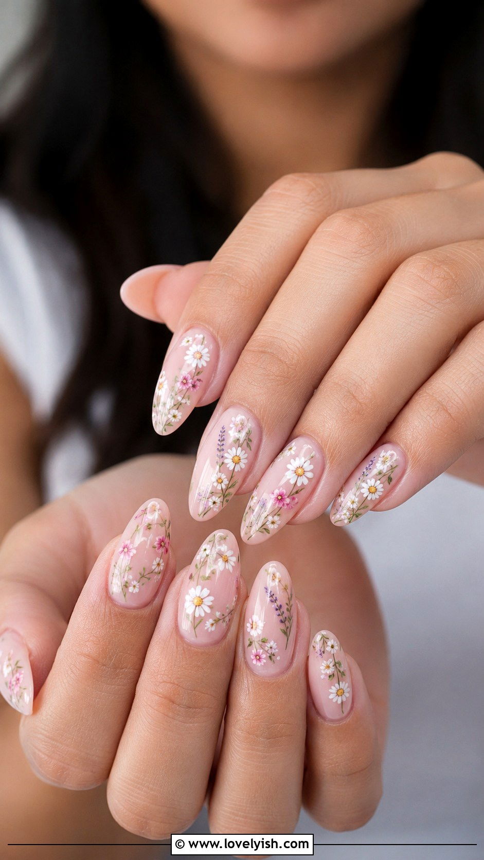 Long Almond Floral Accent Nails - 50 long nail designs - 50 long nail designs