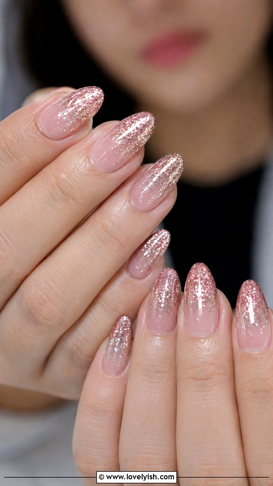 Long Almond Glitter Ombre Nails - 50 long nail designs - 50 long nail designs