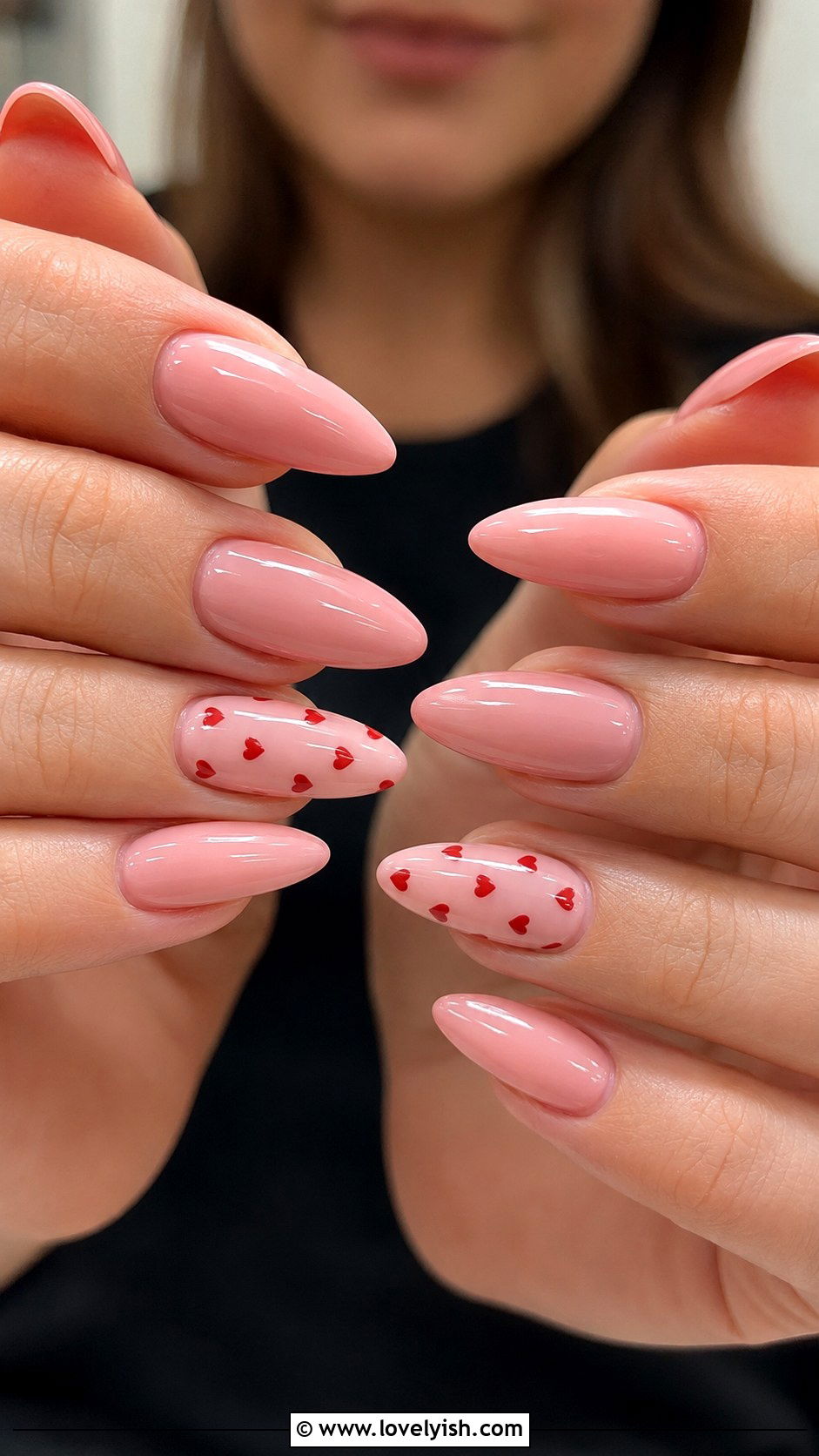 Long Almond Heart Accent Nails - 50 long nail designs - 50 long nail designs