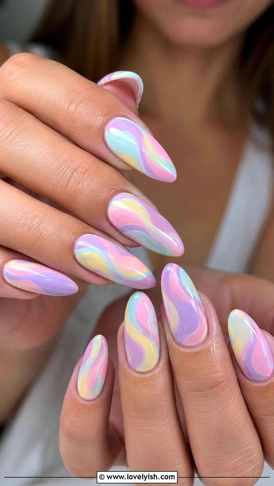 Long Almond Pastel Swirl Nails - 50 long nail designs - 50 long nail designs