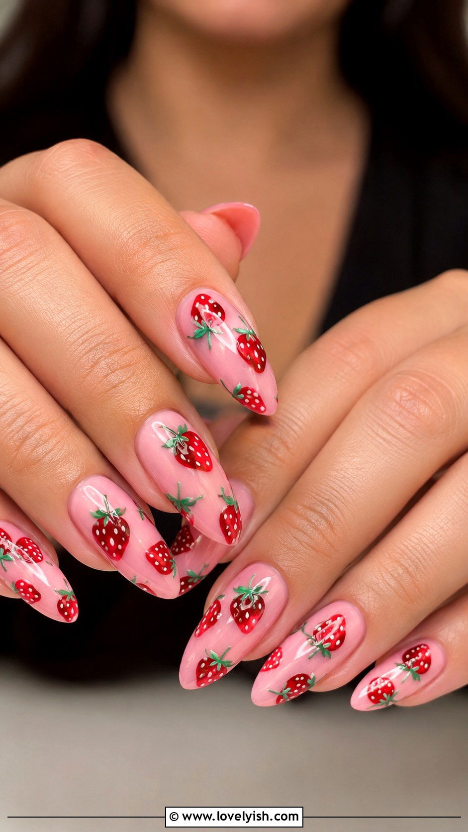 Long Almond Strawberry Nails - 50 long nail designs - 50 long nail designs