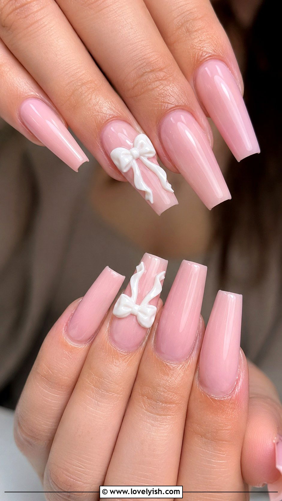 Long Coffin 3D Bow Nails - 50 long nail designs - 50 long nail designs