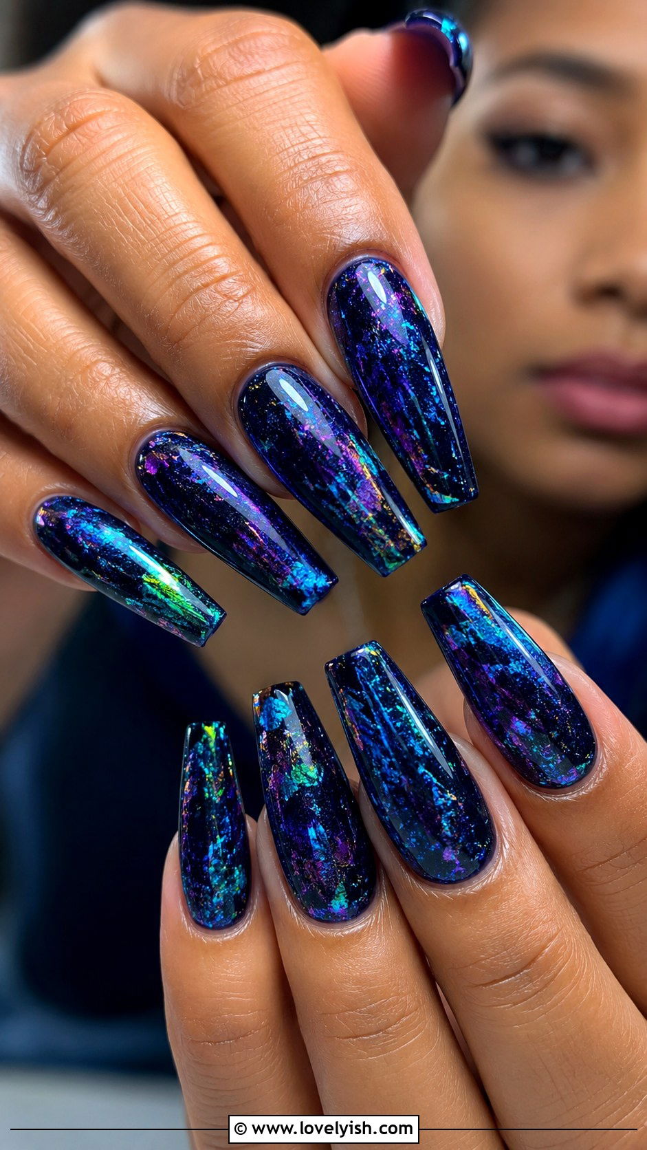 Long Coffin Aurora Nails - 50 long nail designs - 50 long nail designs