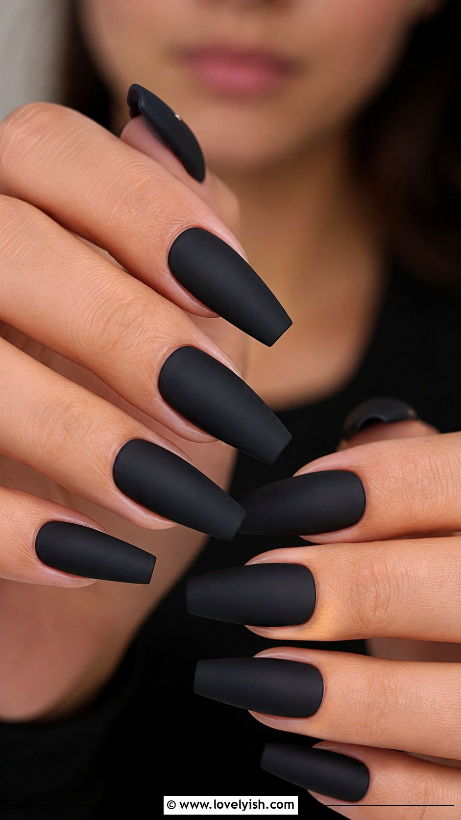Long Coffin Black Matte Nails - 50 long nail designs - 50 long nail designs