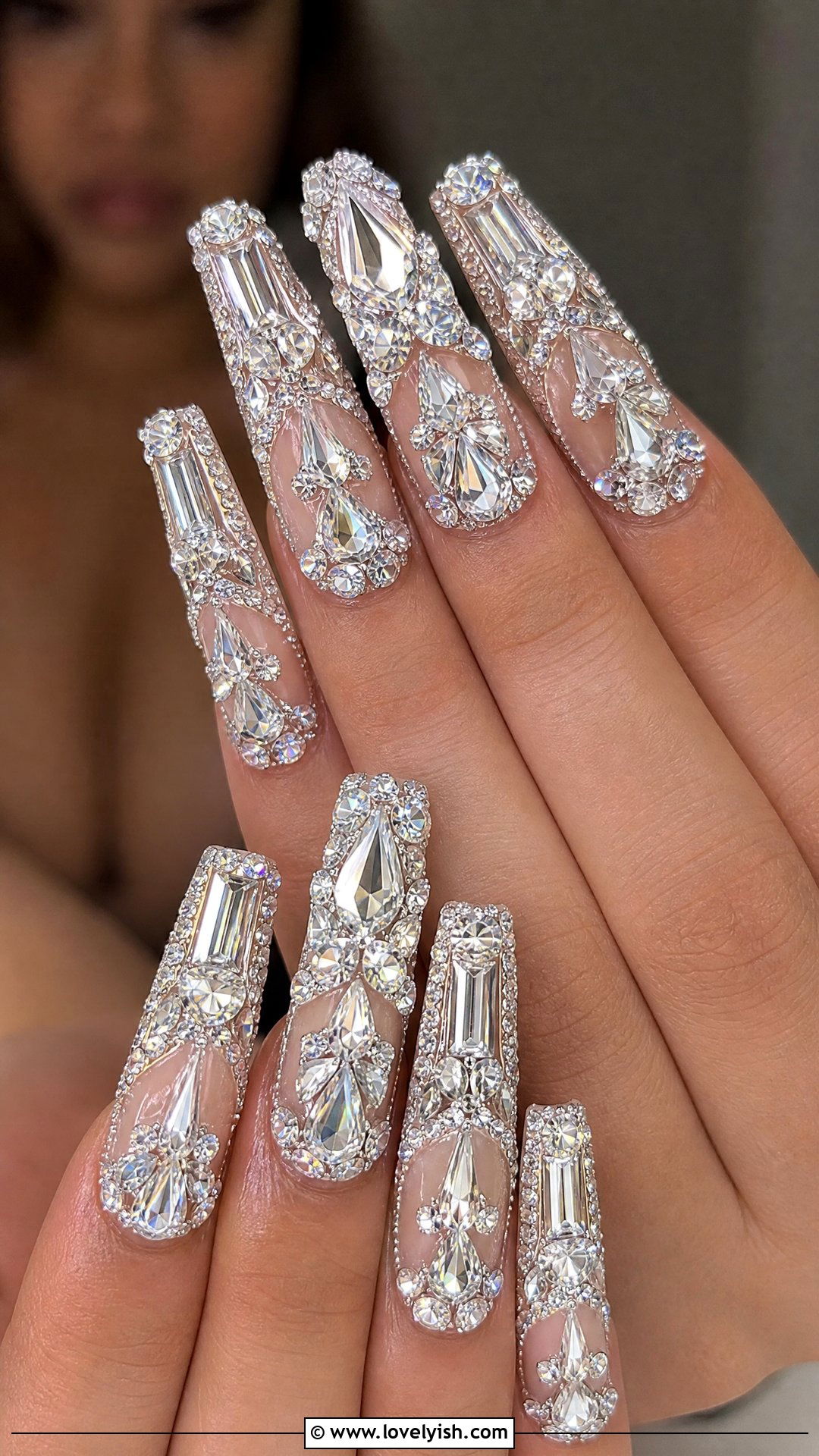 Long Coffin Bling Diamond Nails - 50 diamond nails - 50 diamond nails