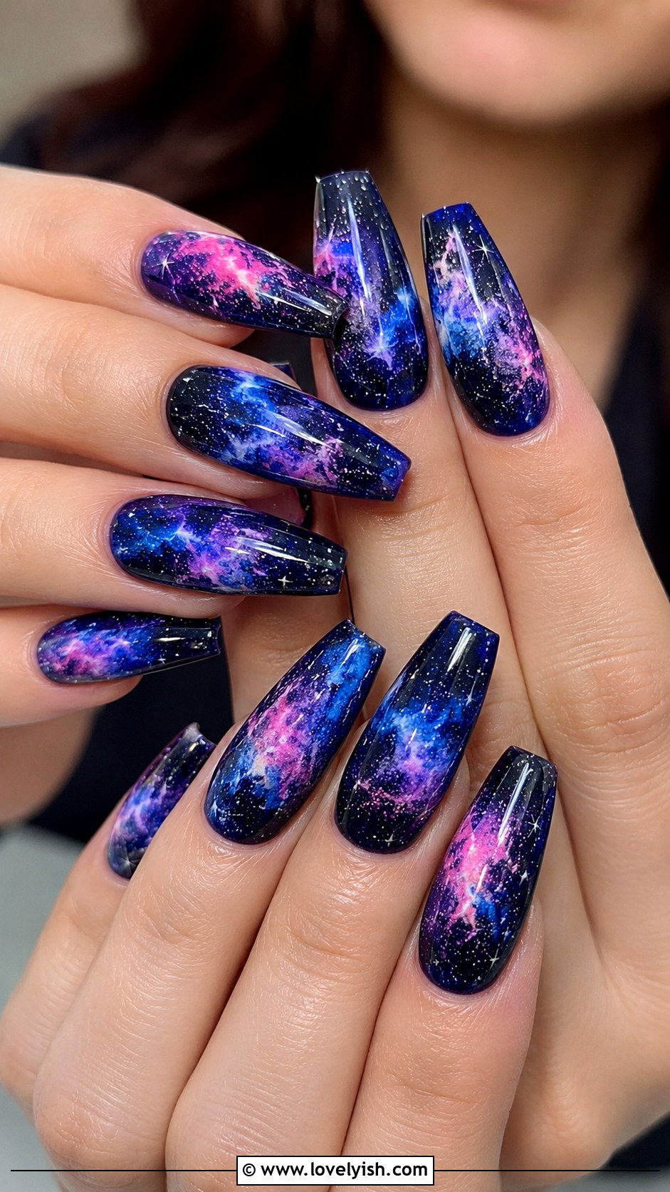 Long Coffin Galaxy Nails - 50 long nail designs - 50 long nail designs