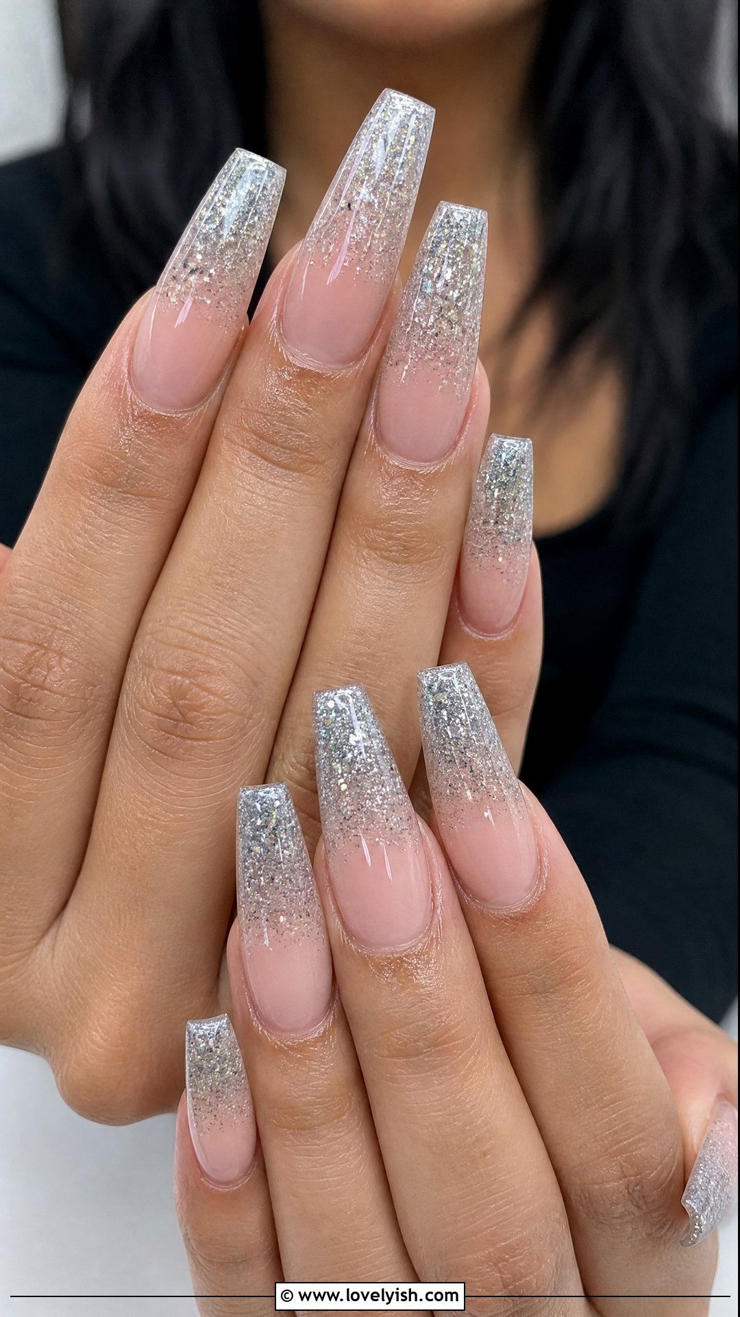 Long Coffin Glitter Ombre Builder Gel Nails - 50 builder gel nails - 50 builder gel nails