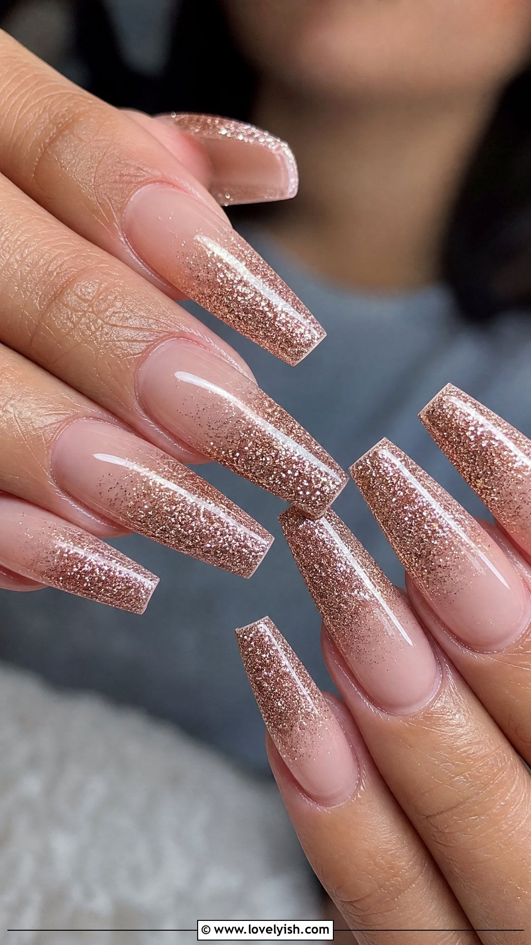 Long Coffin Glitter Ombre French Nails - 50 ombre french nails - 50 ombre french nails