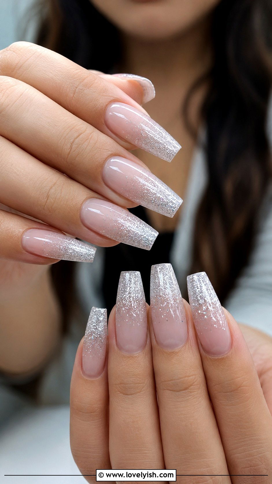 Long Coffin Glitter Tip Nails - 50 long nail designs - 50 long nail designs