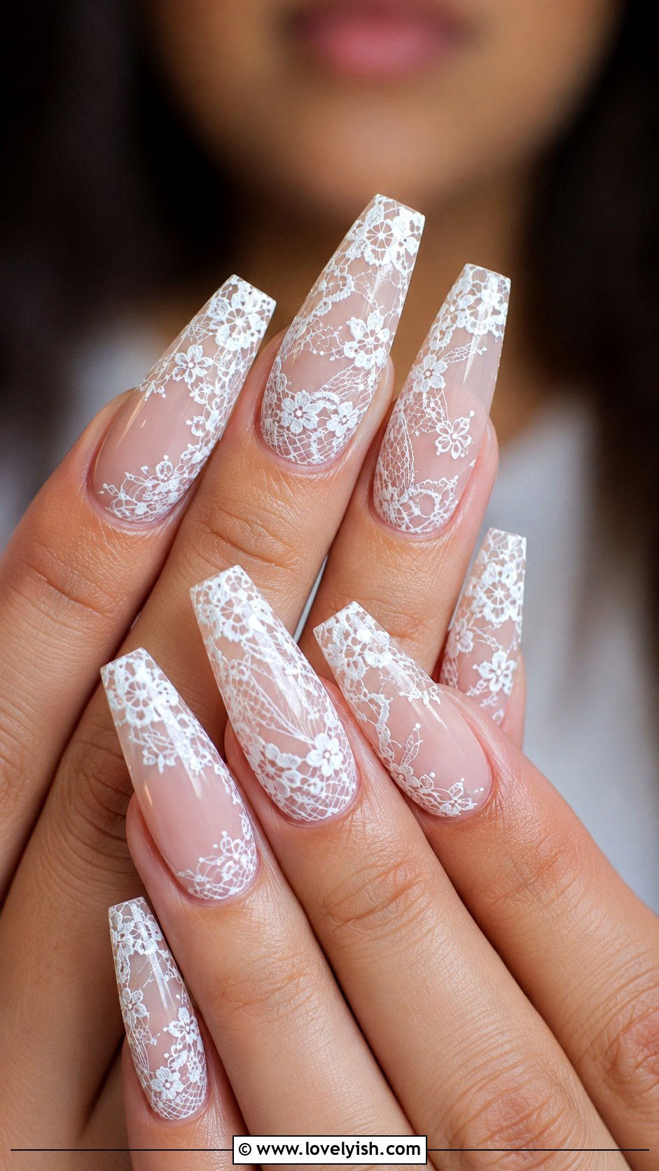 Long Coffin Lace Detail Nails - 50 long nail designs - 50 long nail designs