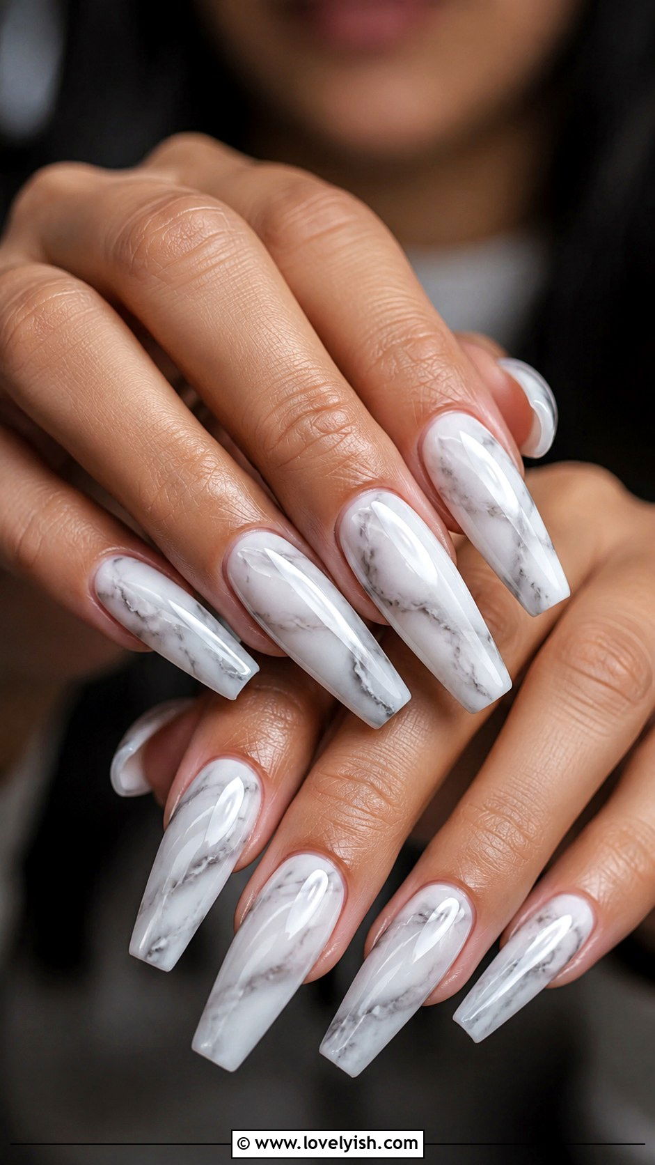 Long Coffin Marble Nails - 50 long nail designs - 50 long nail designs