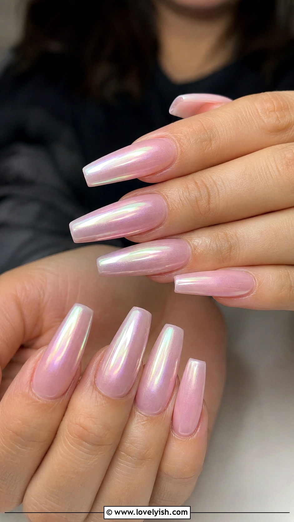 Long Coffin Pearl Chrome Nails - 50 long nail designs - 50 long nail designs