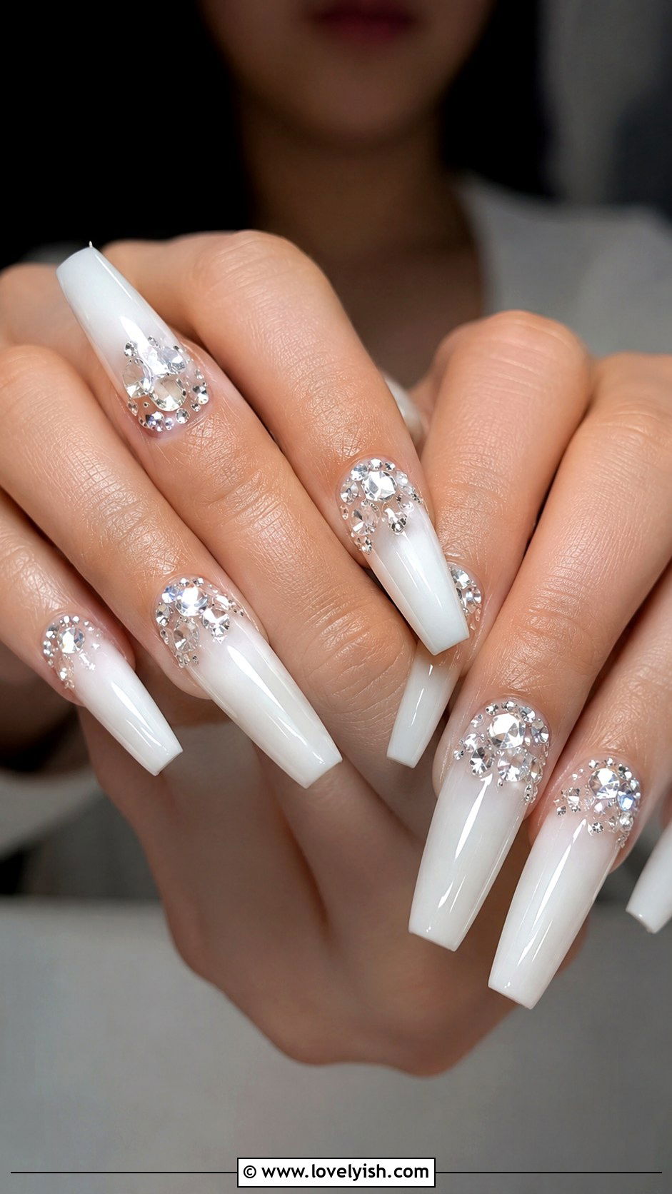 Long Coffin Rhinestone Nails - 50 long nail designs - 50 long nail designs