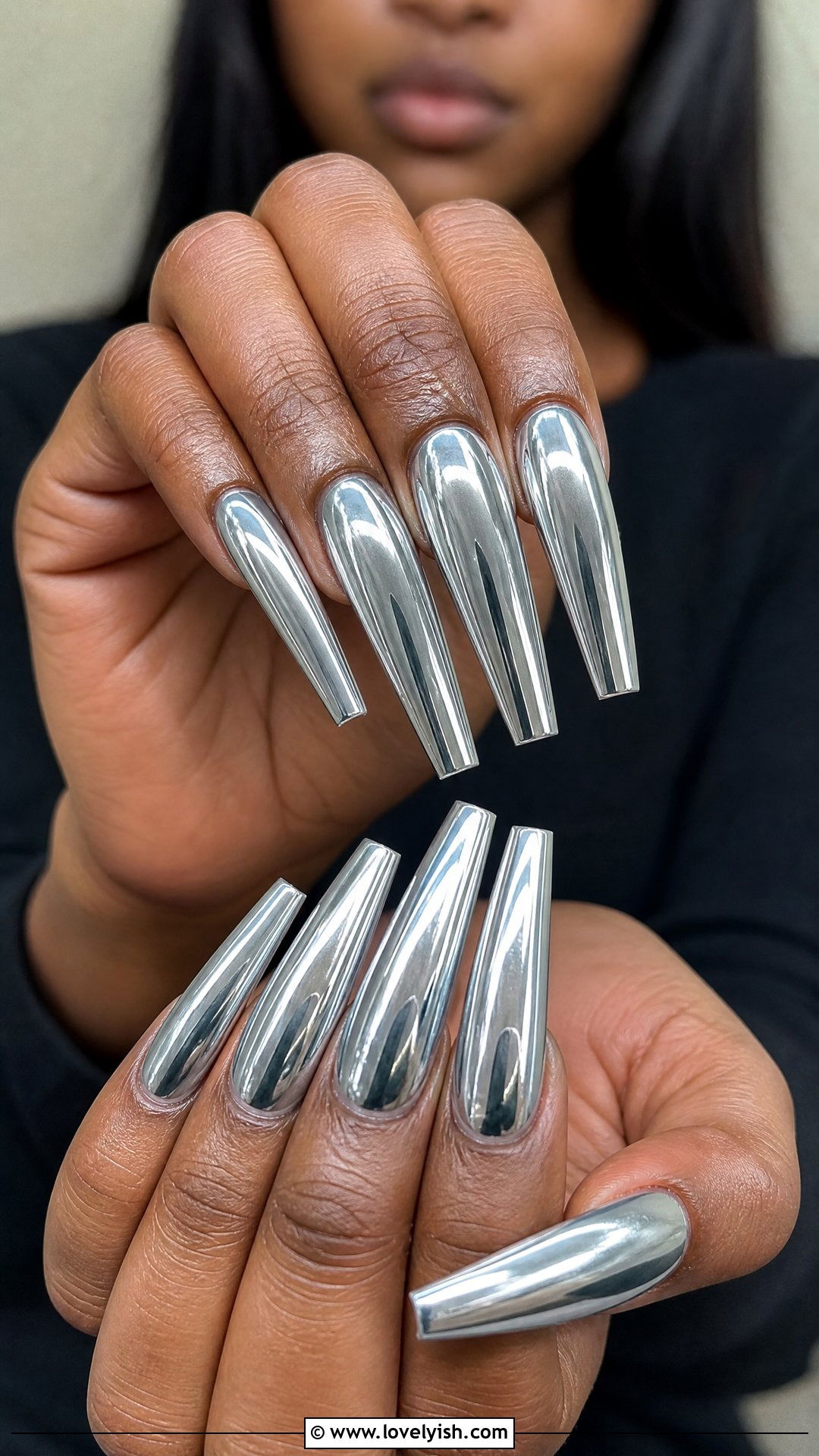 Long Coffin Silver Chrome Nails - 50 silver chrome nails - 50 silver chrome nails