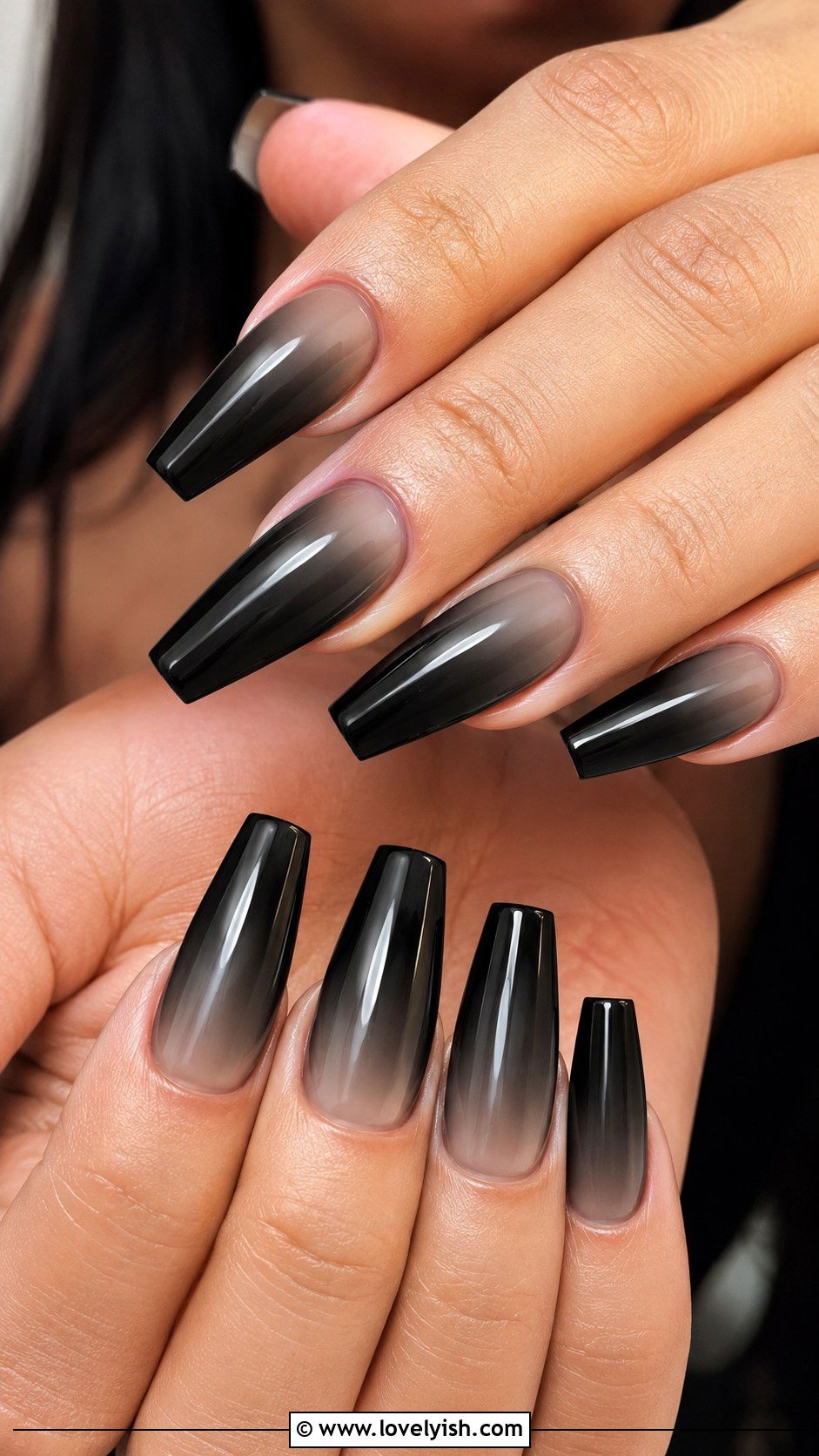 Long Coffin Smokey Black Nails - 50 long nail designs - 50 long nail designs