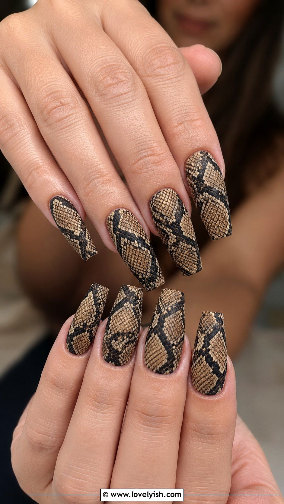 Long Coffin Snake Skin Print Nails - 50 long nail designs - 50 long nail designs