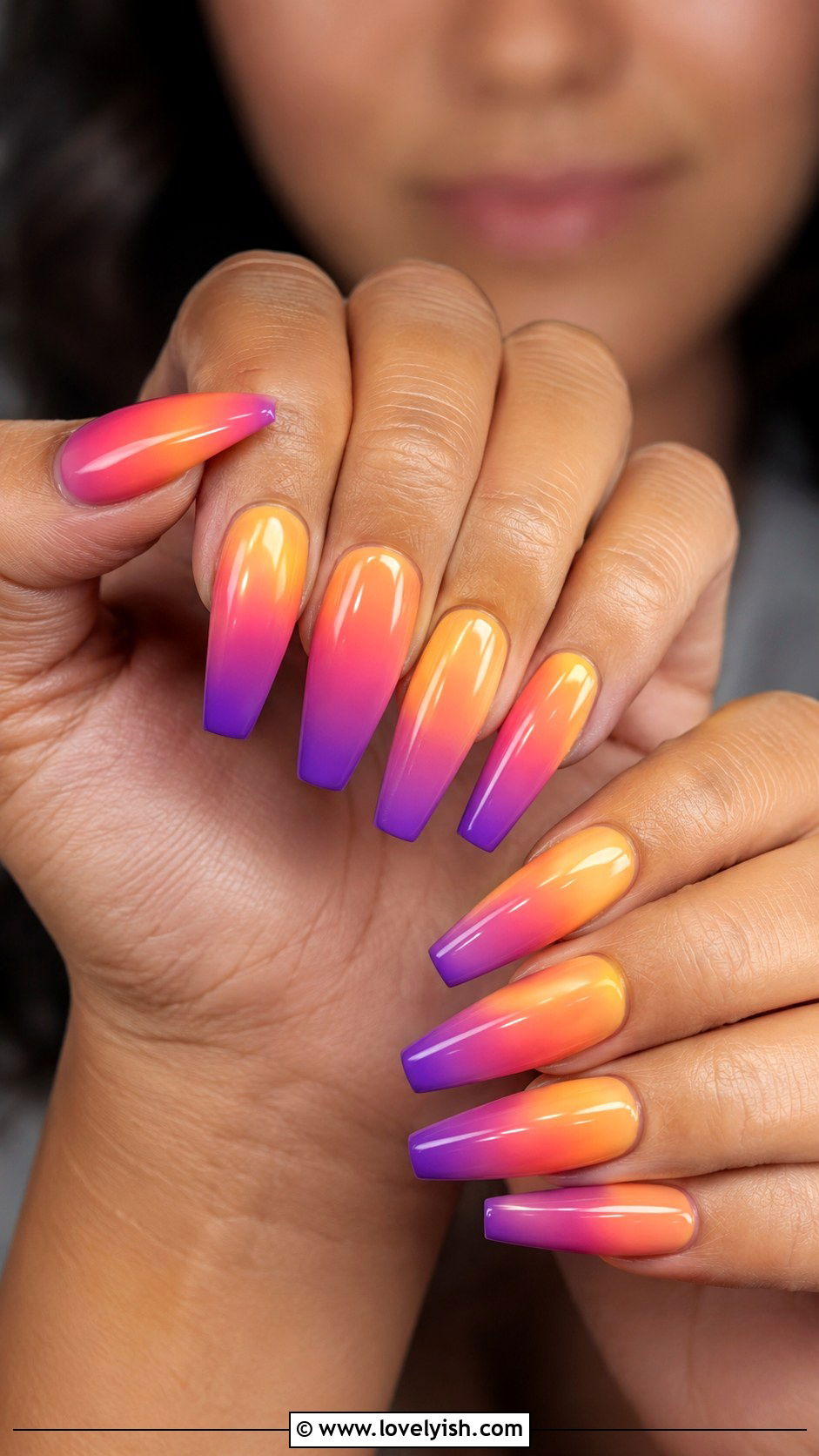 Long Coffin Sunset Ombre Nails - 50 long nail designs - 50 long nail designs