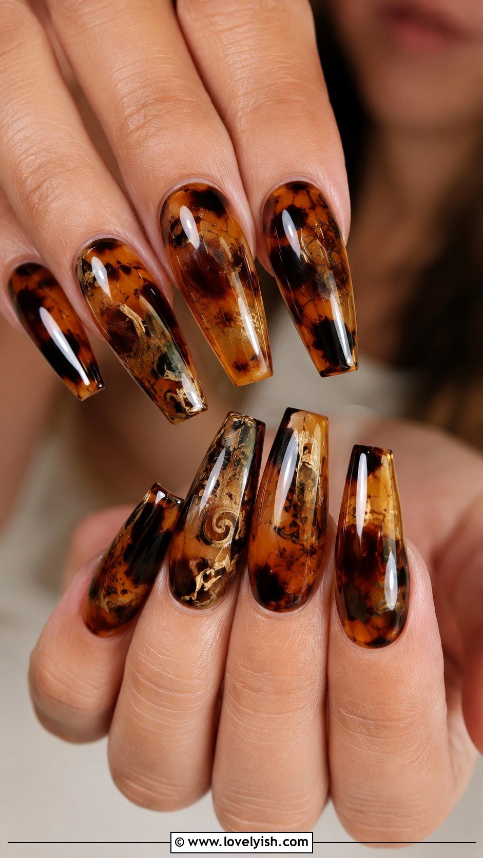 Long Coffin Tortoise Shell Nails - 50 long nail designs - 50 long nail designs