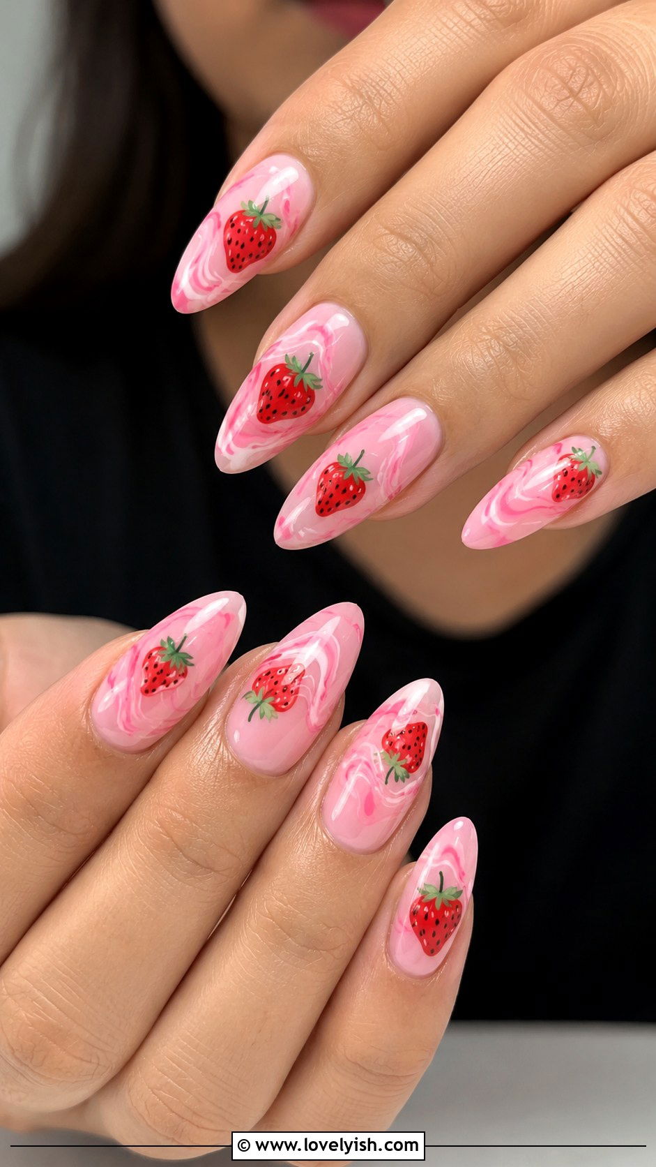 Long Pink Strawberry Nails - 50 long pink nails - 50 long pink nails