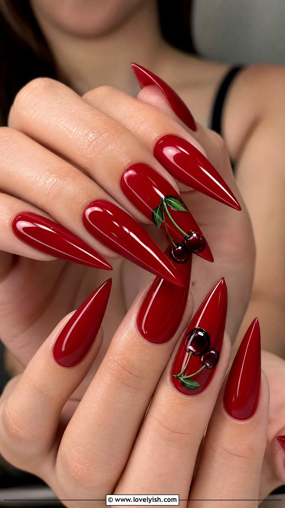 Long Stiletto Cherry Nails - 50 cherry nails - 50 cherry nails