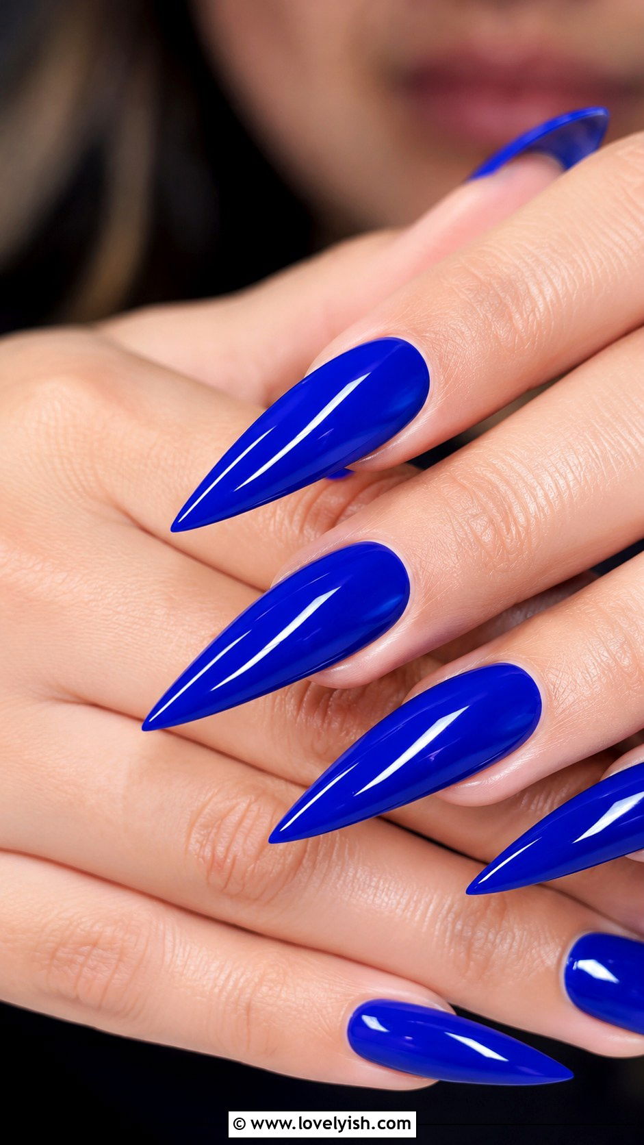Long Stiletto Cobalt Blue Nails - 50 long nail designs - 50 long nail designs
