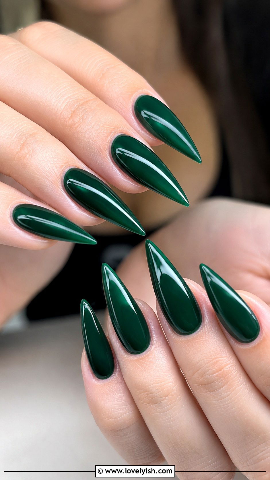 Long Stiletto Emerald Green Nails - 50 long nail designs - 50 long nail designs
