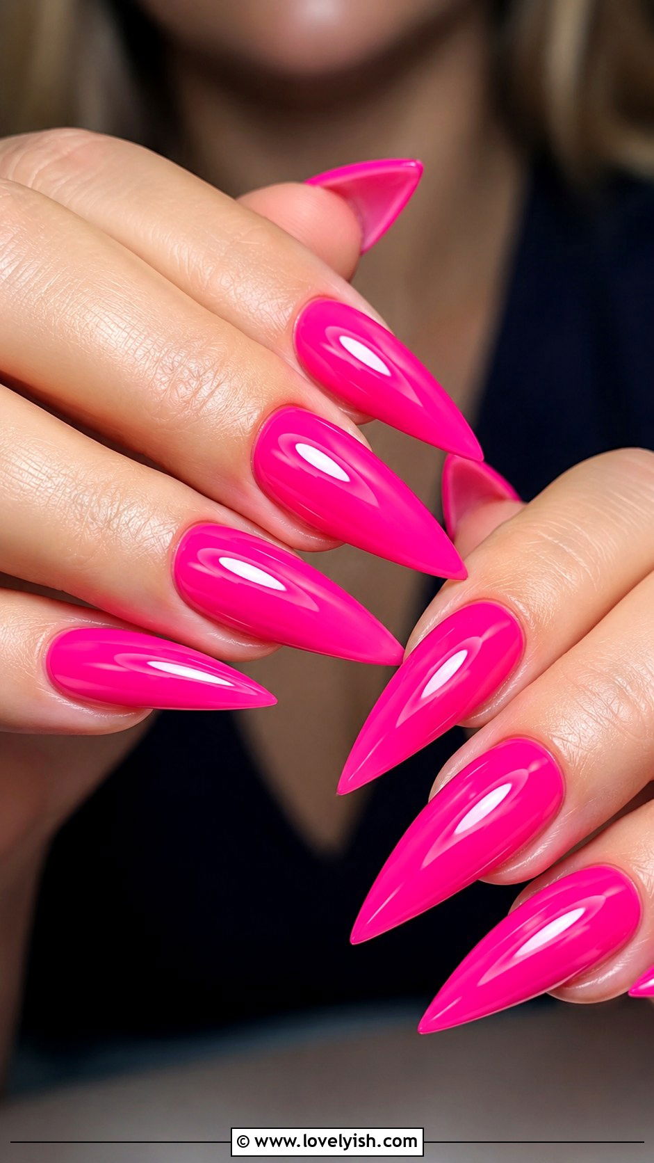 Long Stiletto Fuchsia Pink Nails - 50 long nail designs - 50 long nail designs