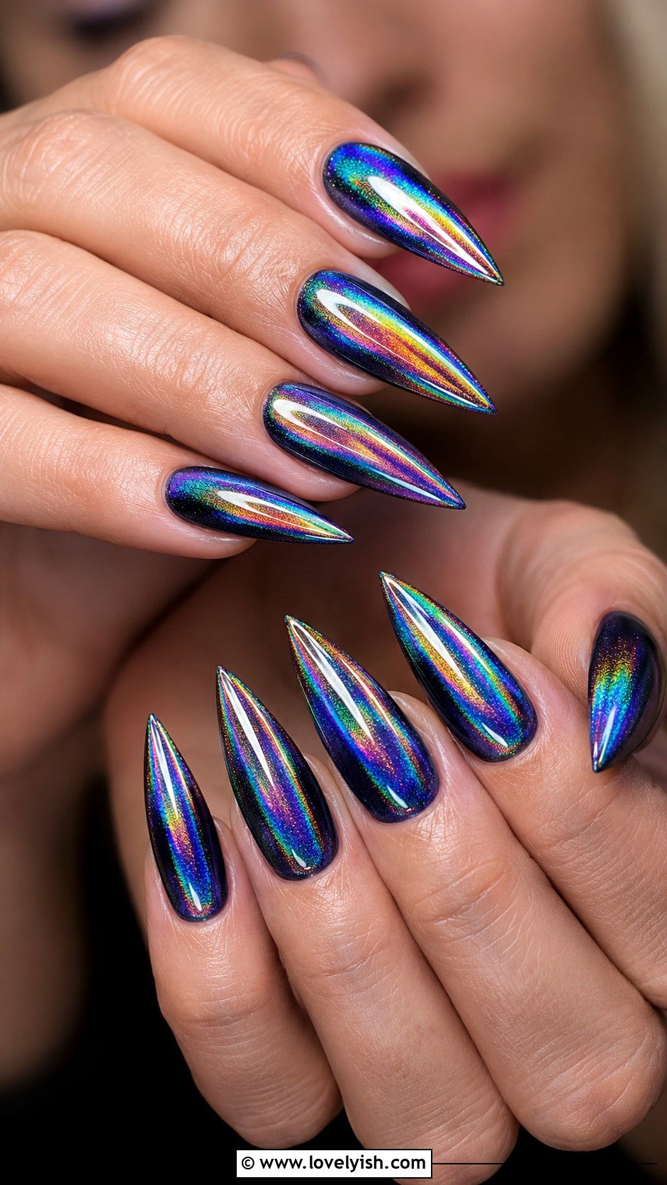 Long Stiletto Holographic Nails - 50 long nail designs - 50 long nail designs