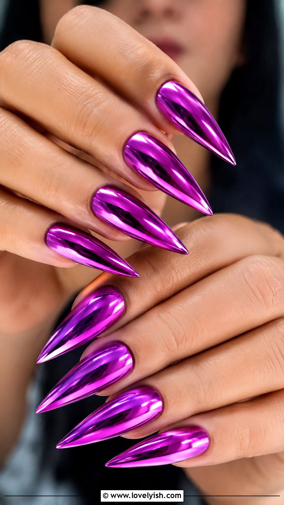 Long Stiletto Magenta Chrome Nails - 50 long nail designs - 50 long nail designs