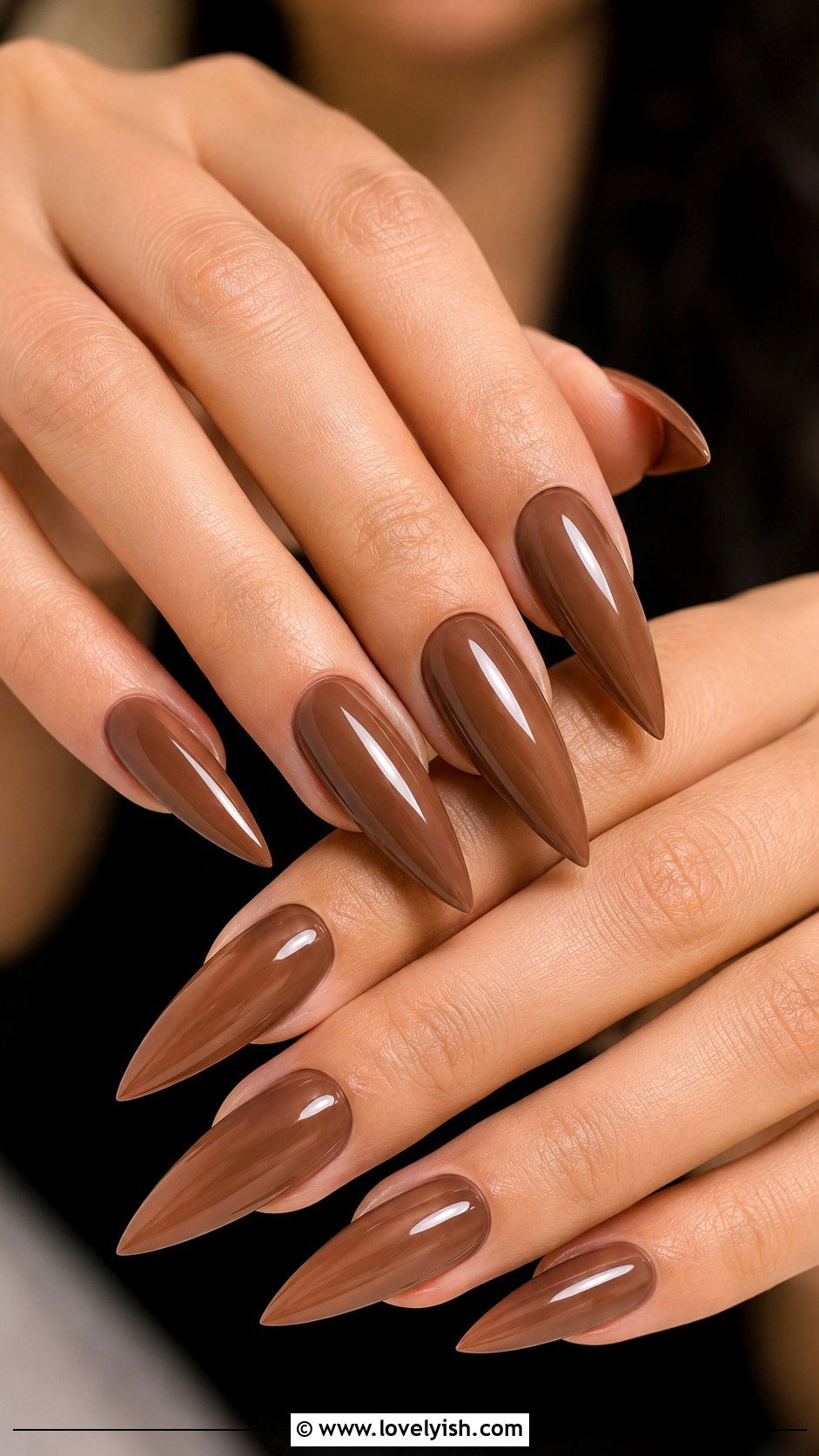 Long Stiletto Mocha Brown Nails - 50 long nail designs - 50 long nail designs