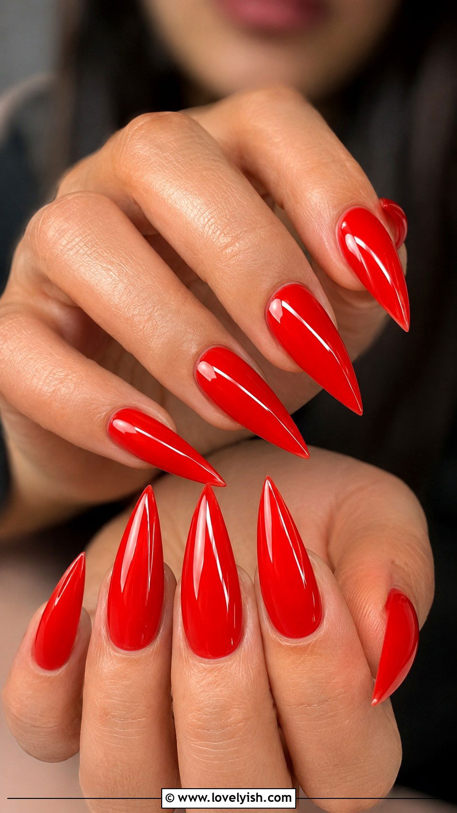 Long Stiletto Red Glossy Nails - 50 long nail designs - 50 long nail designs