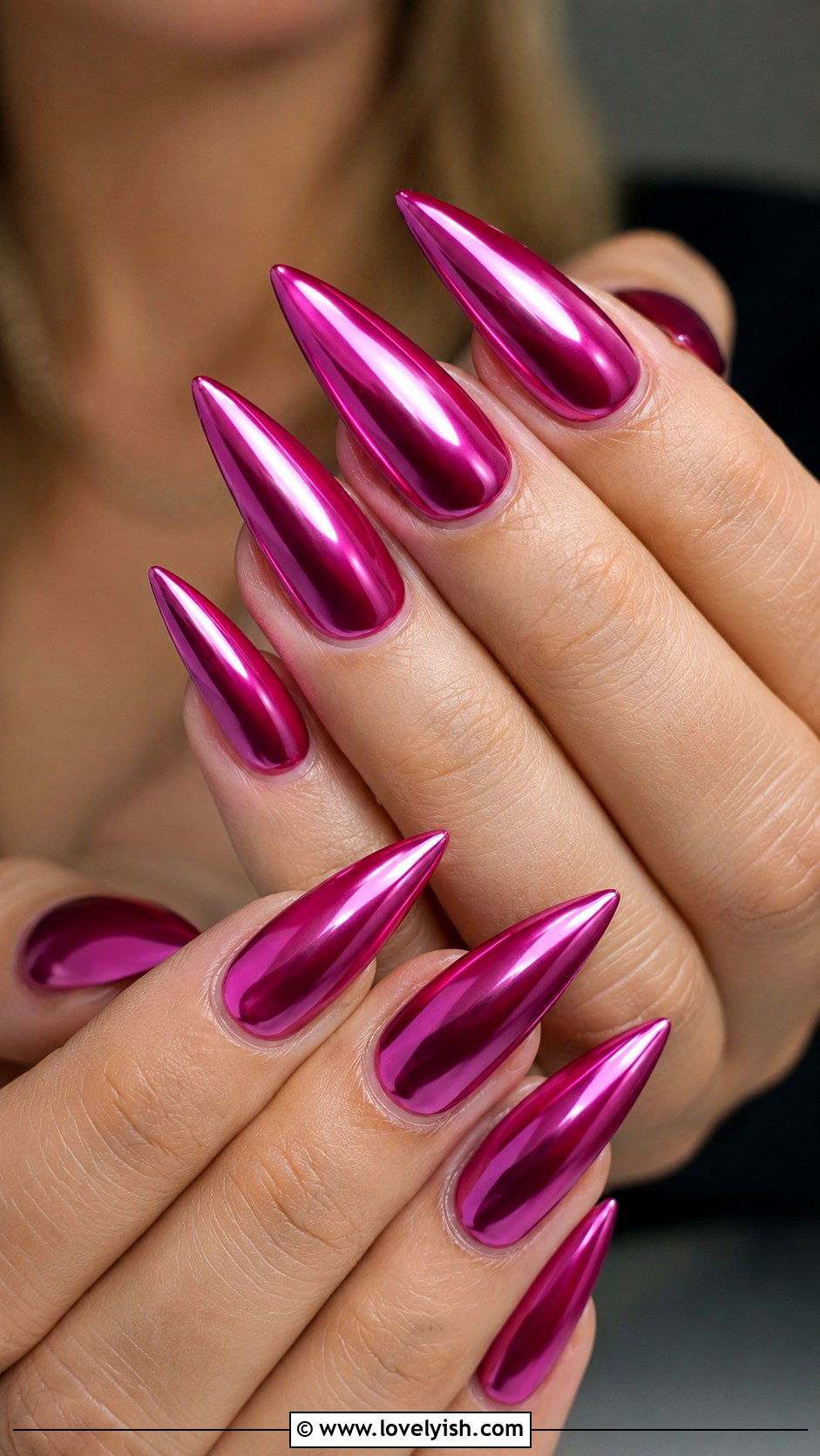 Magenta Chrome Stiletto Prom Nails - 50 prom nails - 50 prom nails