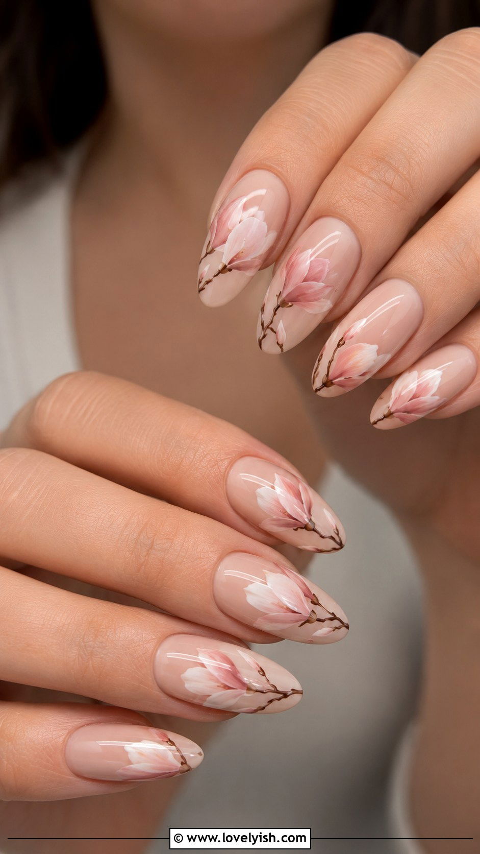 Magnolia Cream Nails - 25 flower nails design ideas - 25 flower nails design ideas