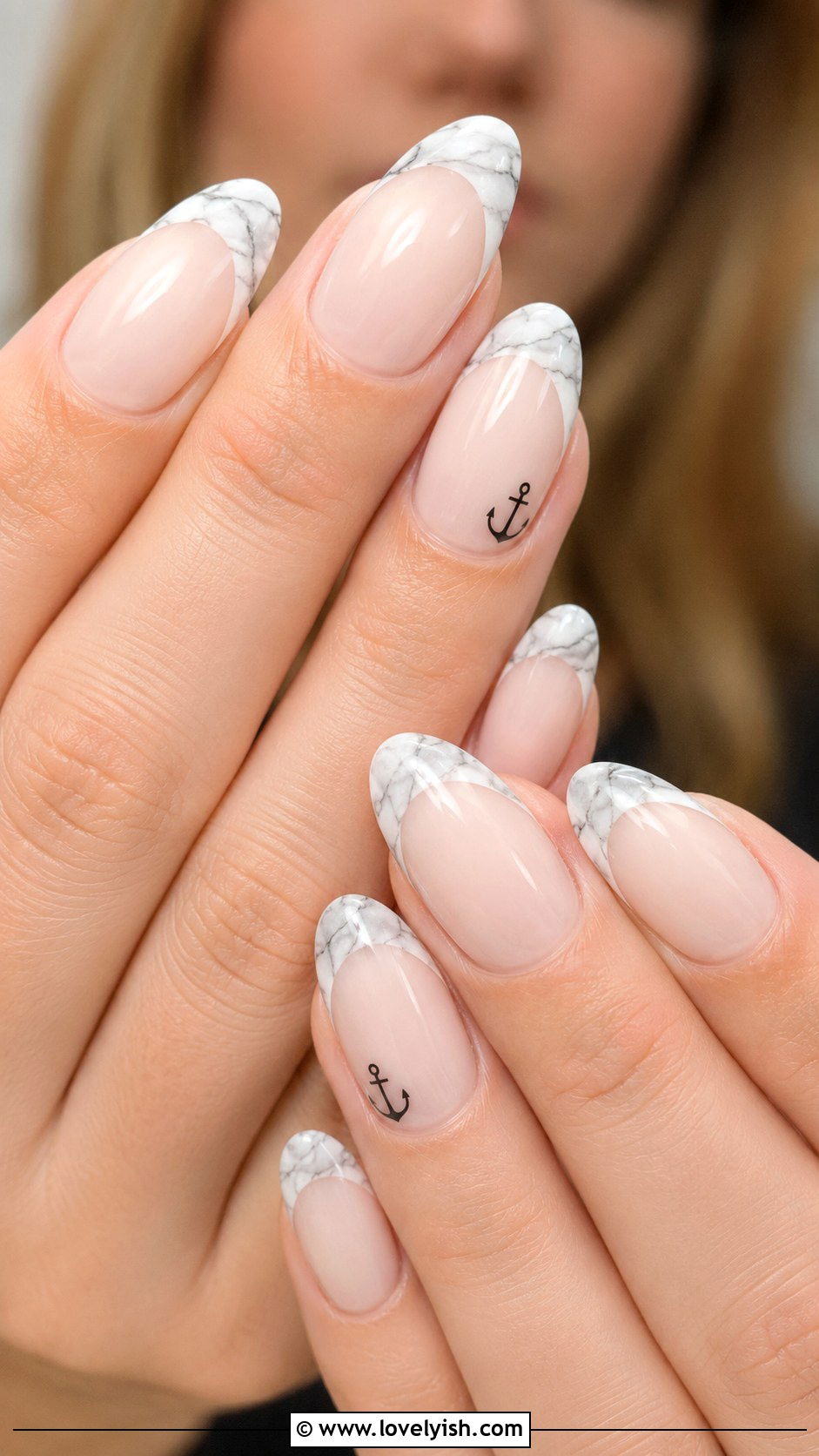 Marble Anchor French Tip - 50 anchor nail designs - 50 anchor nail designs
