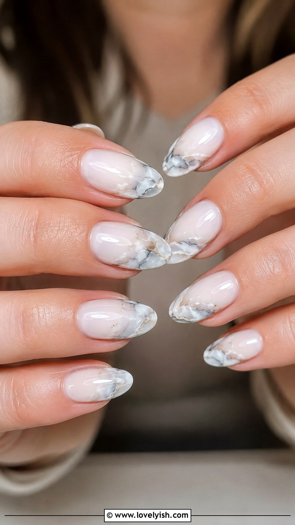 Marble French Tip Almond Nails - 50 almond french tip nails - 50 almond french tip nails