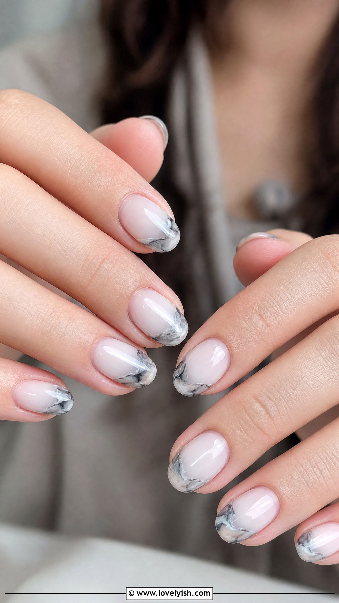 Marble French Tip Short Nails - 50 short french tip nails - 50 short french tip nails