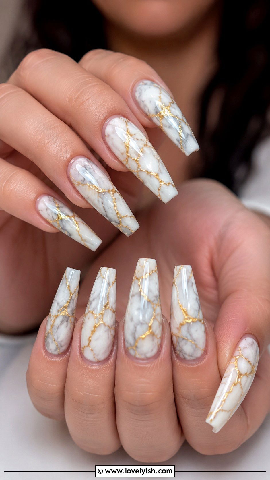 Marble Nails With Gold Veining - 43 nail art ideas - 43 nail art ideas