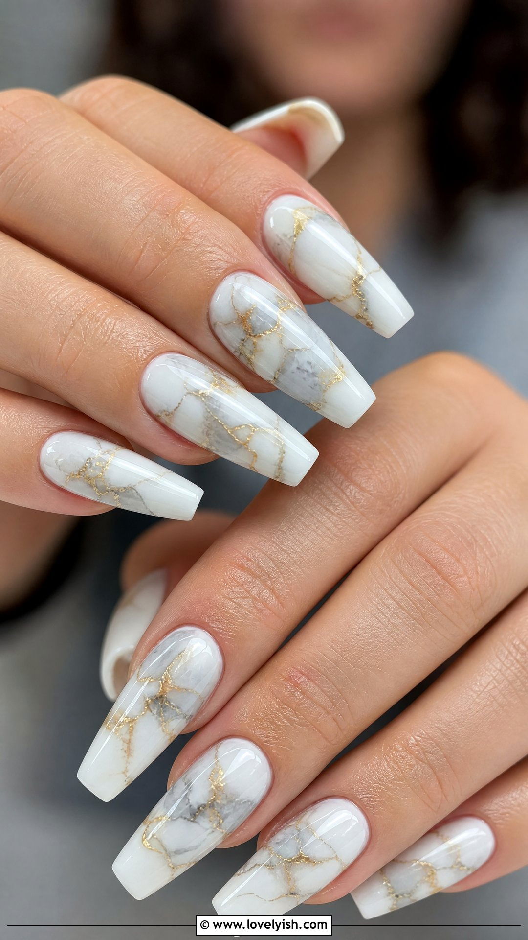 Marble Polygel Coffin Nails - 50 polygel nails - 50 polygel nails