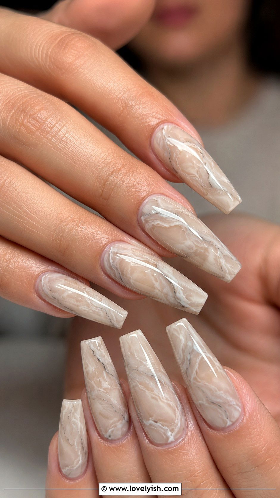 Marble Swirl Nude Nails - 35 nail art design ideas - 35 nail art design ideas