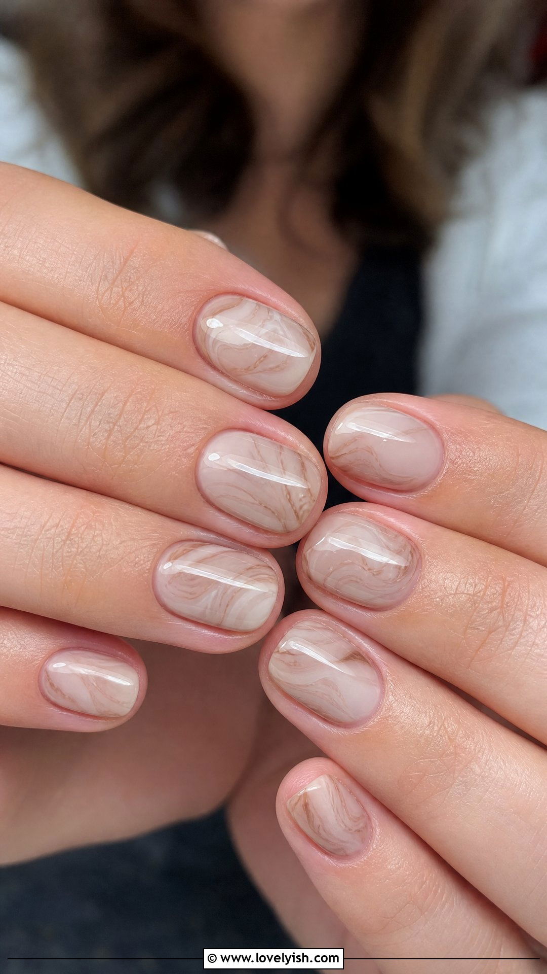 Marble Swirl Nude Nails - 50 simple short nail designs - 50 simple short nail designs
