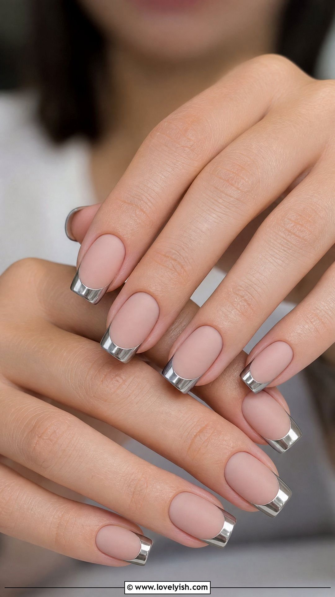 Matte Base Chrome French Tip Nails - 50 chrome french tip nails - 50 chrome french tip nails