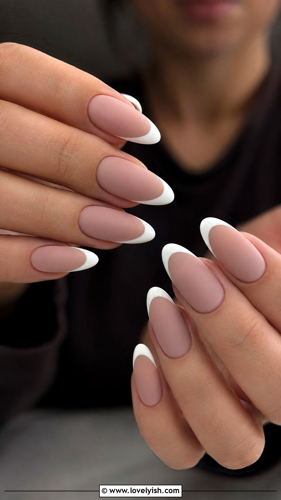Matte Base Glossy French Tip Almond Nails - 50 almond french tip nails - 50 almond french tip nails