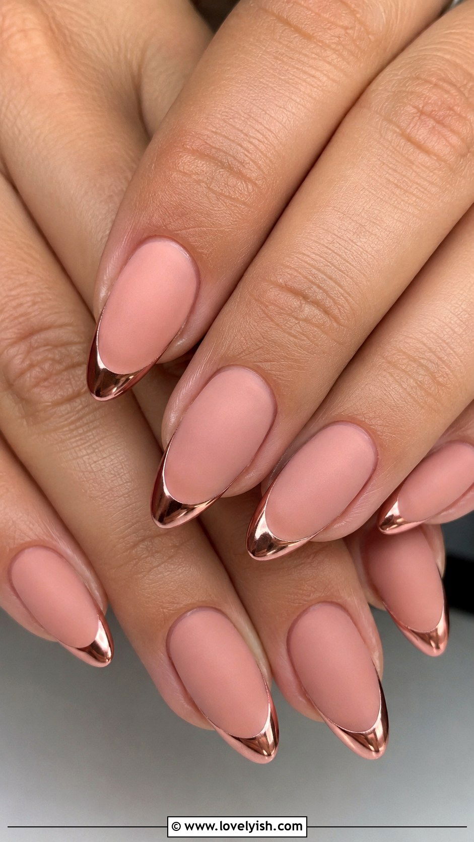 Matte Base With Rose Gold Chrome Tips - 50 matte nails - 50 matte nails