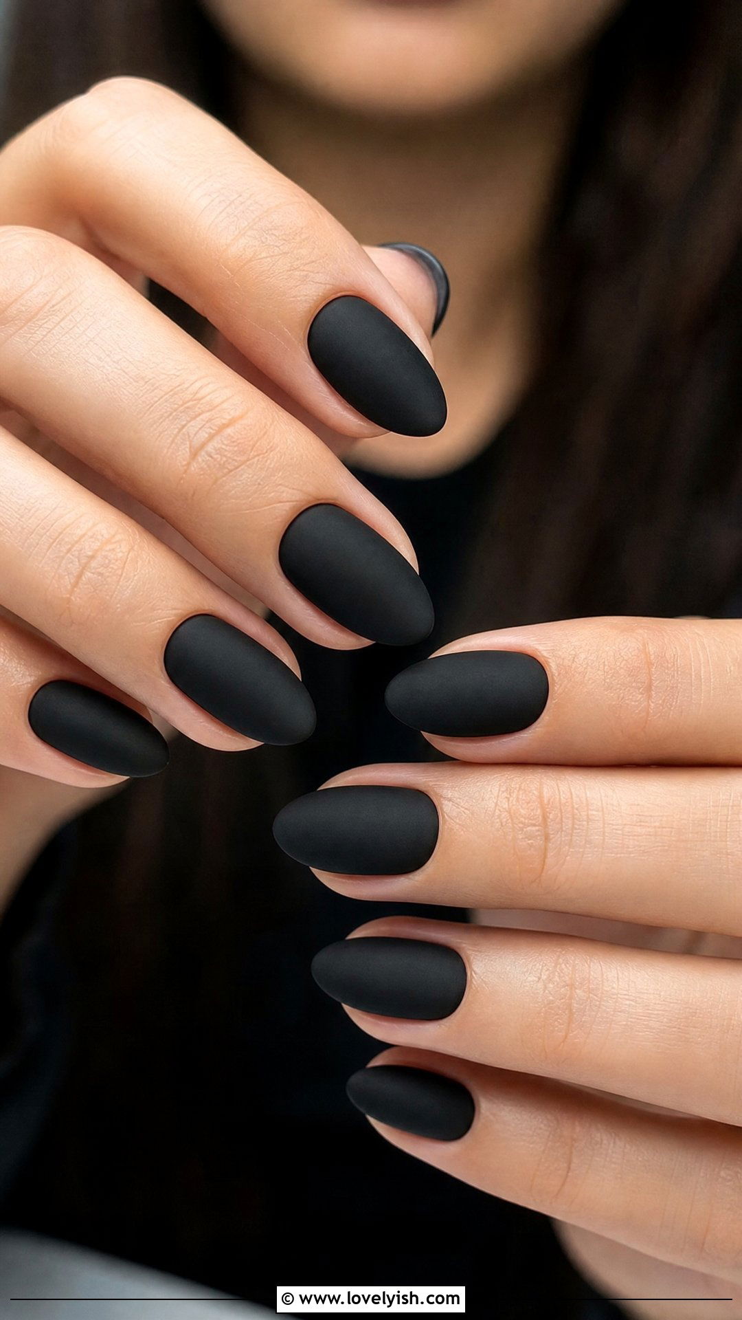 Matte Black Almond Nails - 50 short black nail designs - 50 short black nail designs