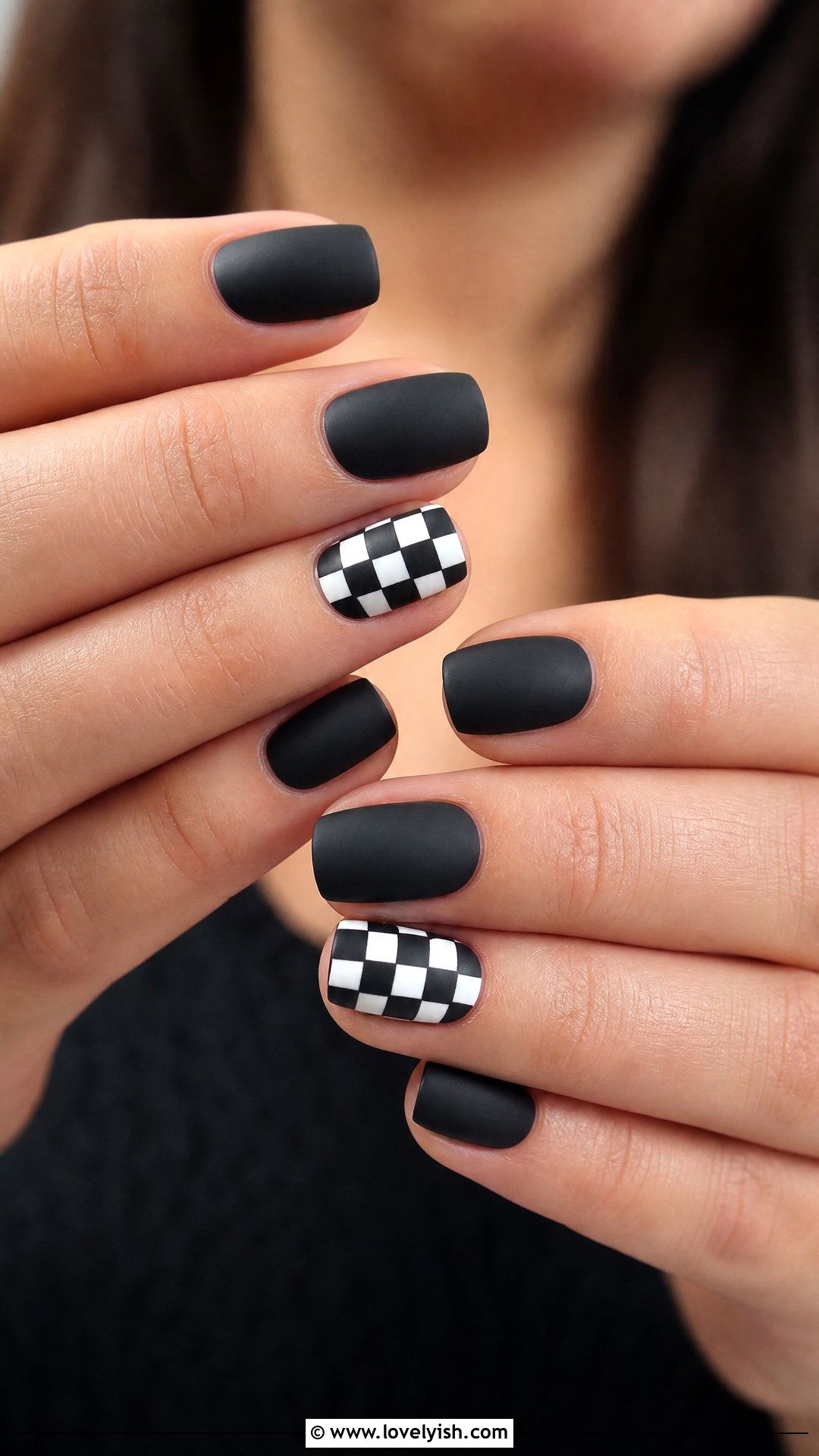 Matte Black Checkerboard Nails - 50 matte black nails - 50 matte black nails