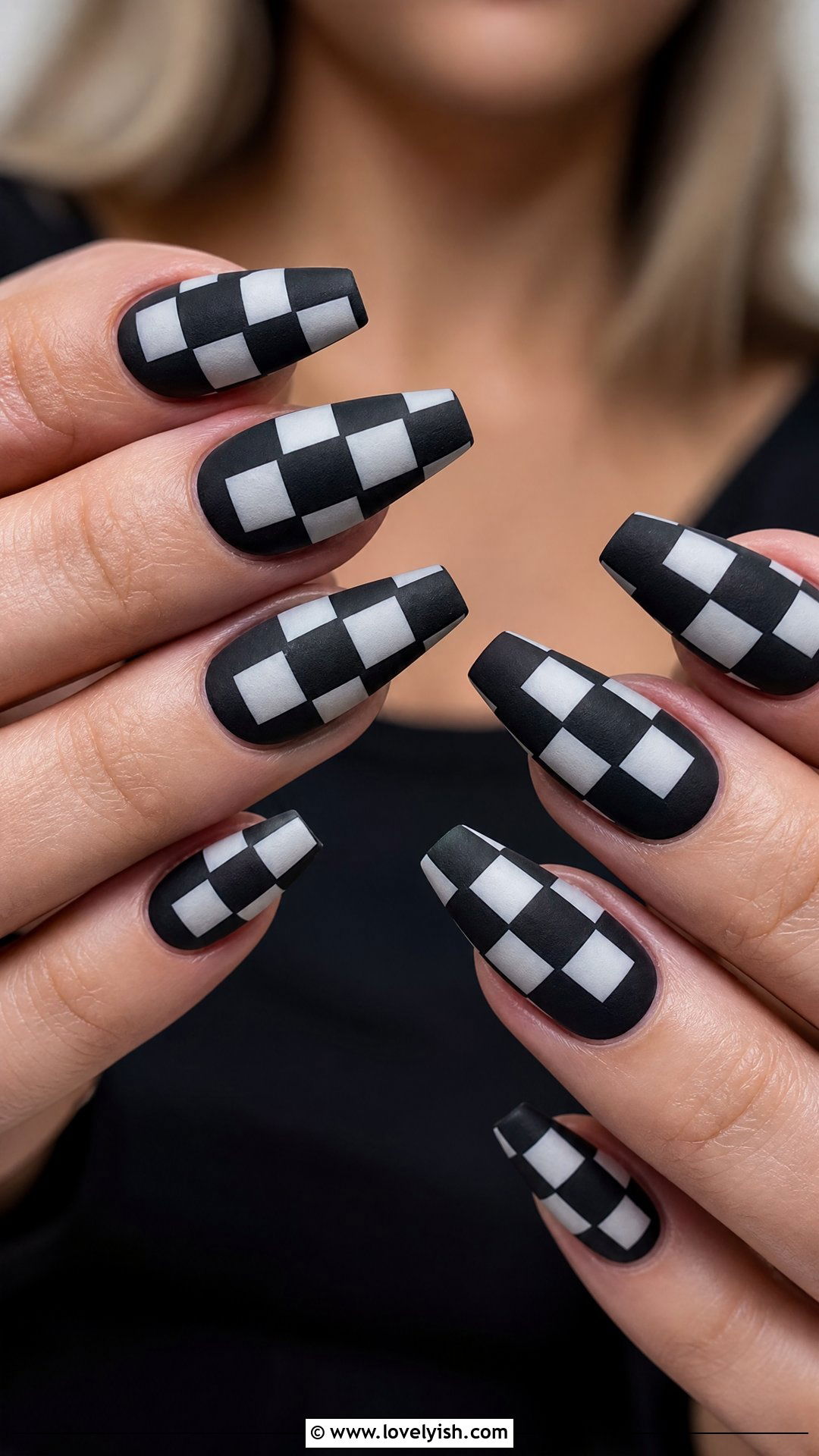 Matte Black Checkered Nails - 50 checkered nails - 50 checkered nails