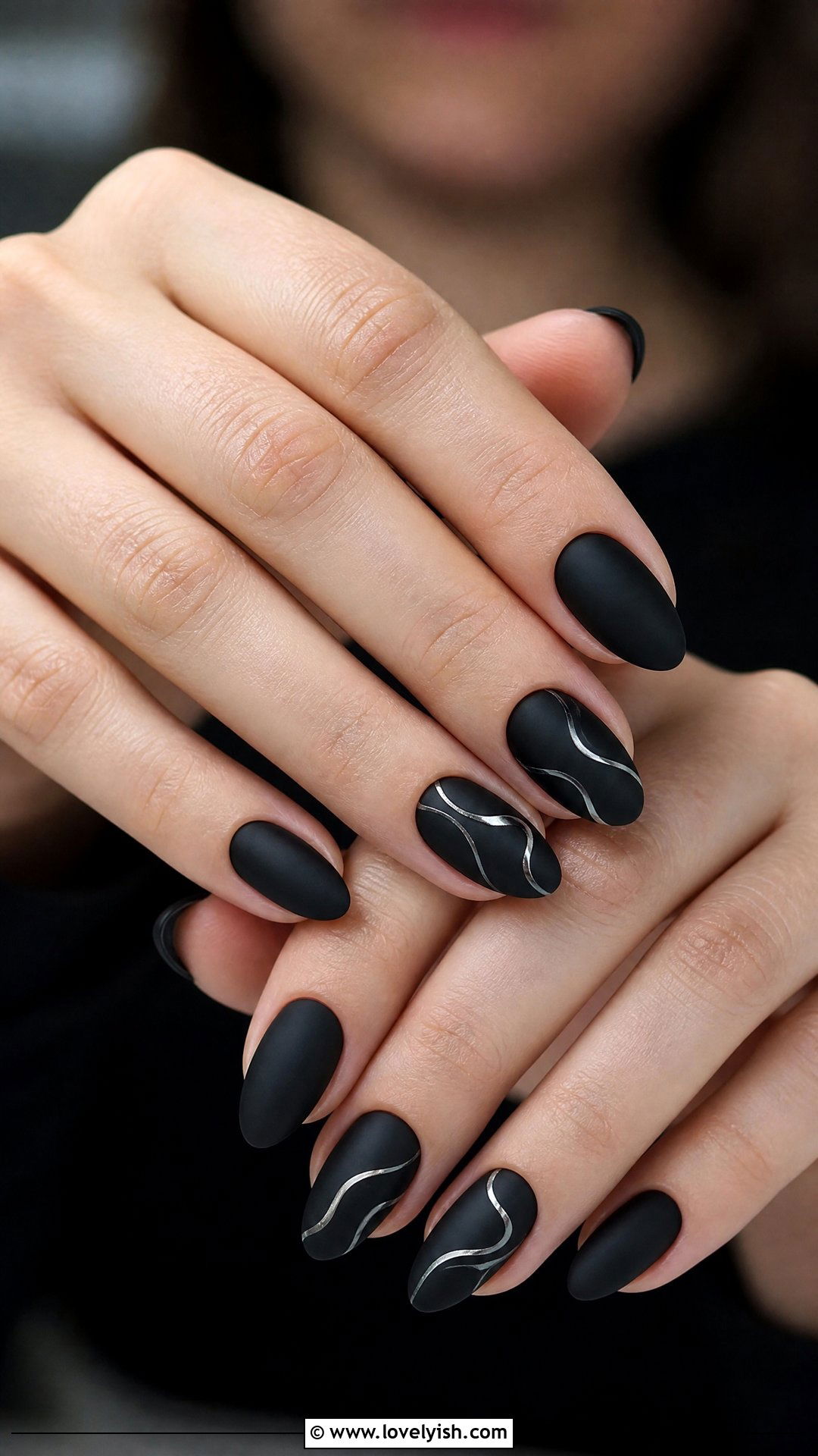Matte Black Chrome Swirl Nails - 50 matte black nails - 50 matte black nails