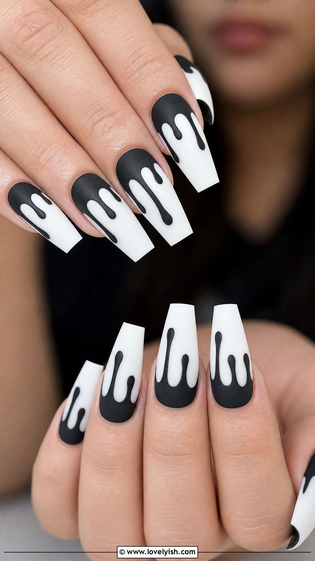 Matte Black Drip Design Nails - 50 matte black nails - 50 matte black nails