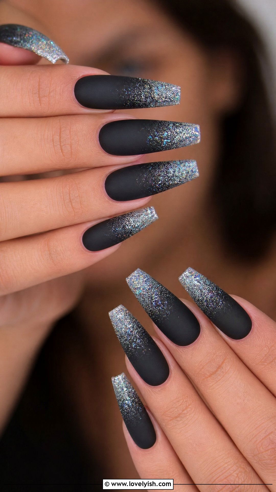 Matte Black Glitter Ombre Nails - 50 matte black nails - 50 matte black nails